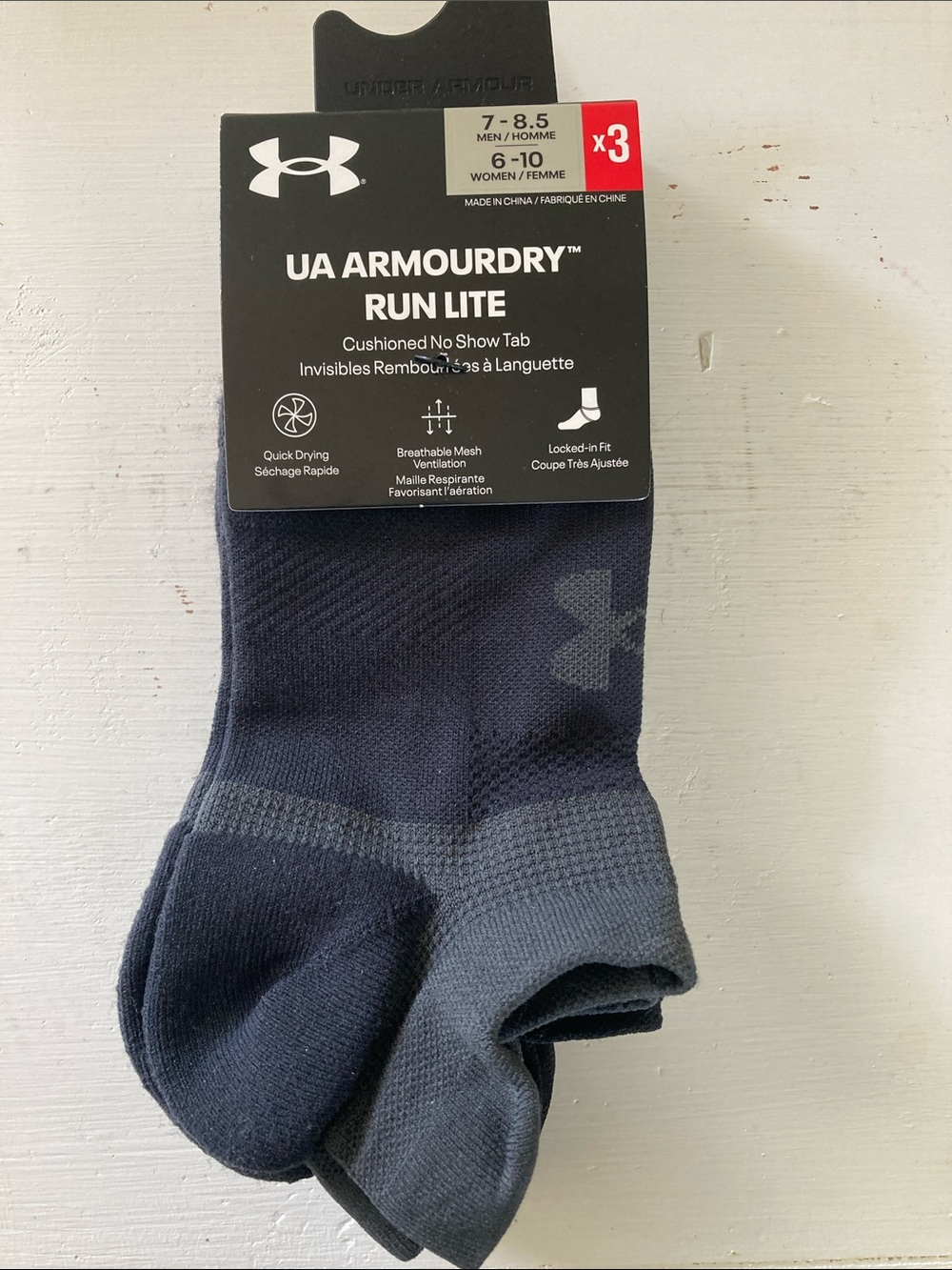 Under Armour Run Lite Cushioned No-Show Socks - Black / Dark Gray - 3 Pack